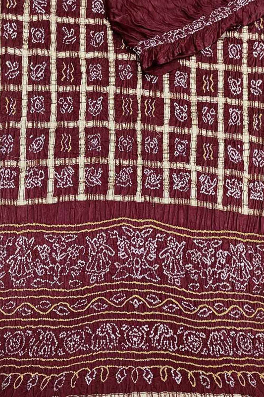 Stunning Maroon Bandhani Gajji Silk Gharchola Saree with Intricate Work - Luxurion World