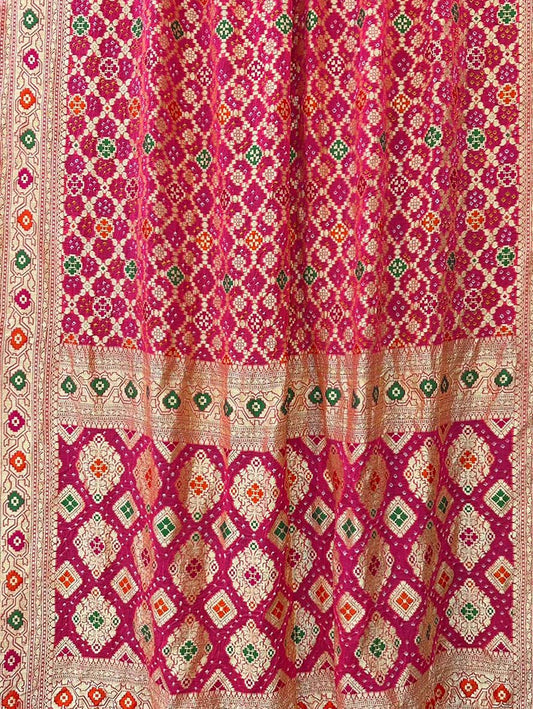 Pink Banarasi Bandhani Pure Georgette Meenakari Saree - Luxurion World