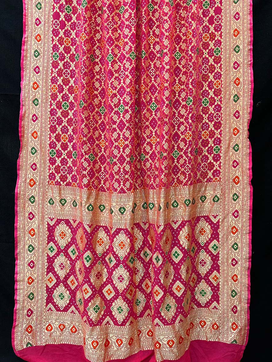 Pink Banarasi Bandhani Pure Georgette Meenakari Saree - Luxurion World