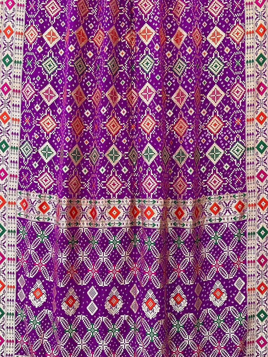 Purple Banarasi Bandhani Pure Georgette Meenakari Saree