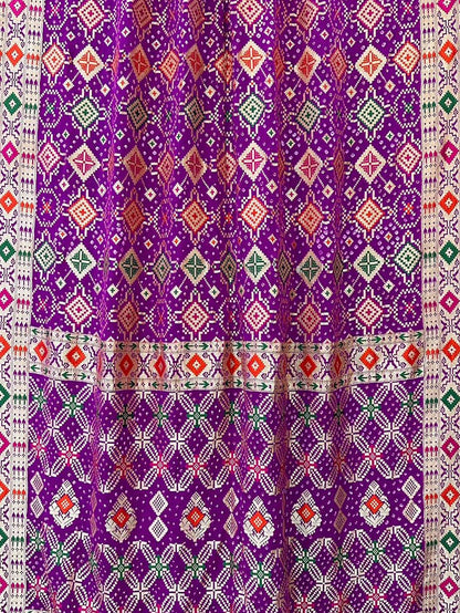 Purple Banarasi Bandhani Pure Georgette Meenakari Saree - Luxurion World