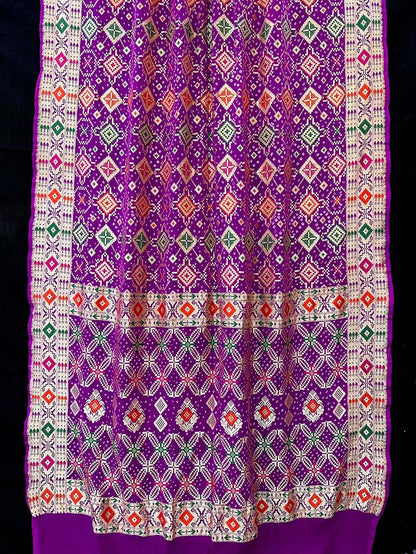 Purple Banarasi Bandhani Pure Georgette Meenakari Saree