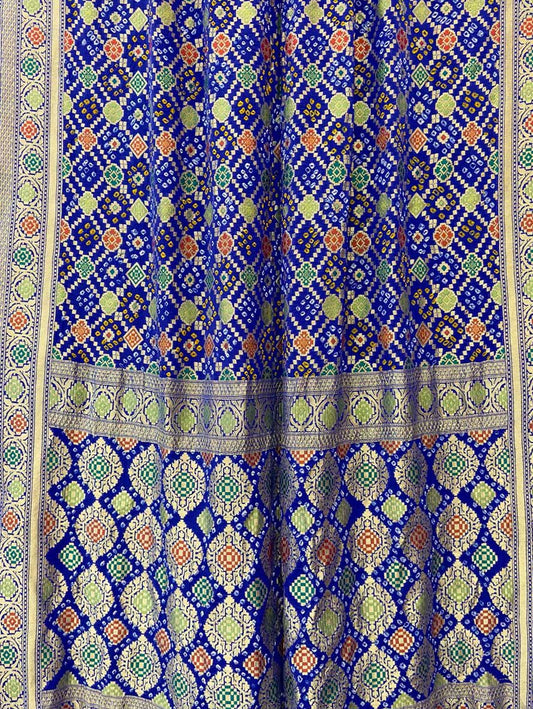 Blue Banarasi Bandhani Pure Georgette Meenakari Saree - Luxurion World