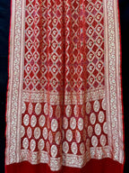 Red Banarasi Bandhani Pure Georgette Meenakari Saree - Luxurion World