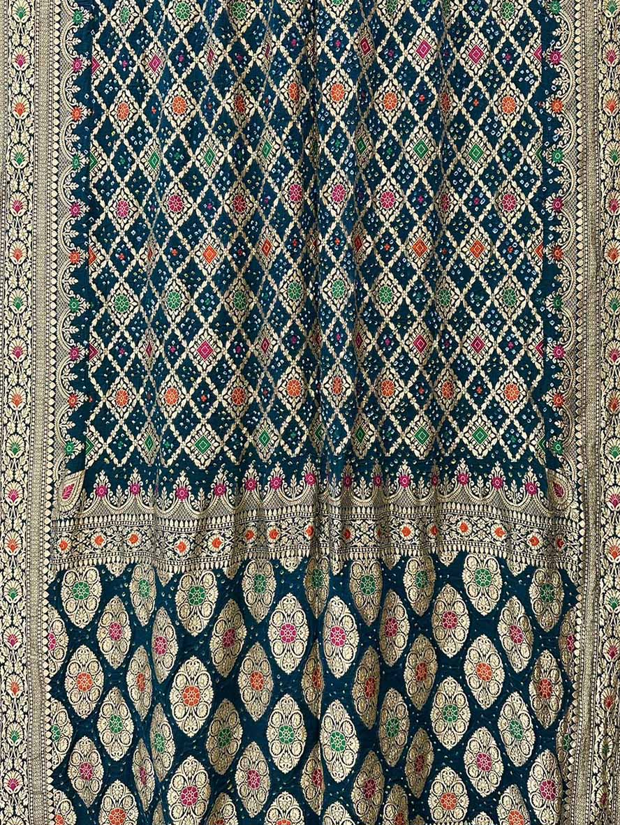Green Banarasi Bandhani Pure Georgette Meenakari Saree - Luxurion World