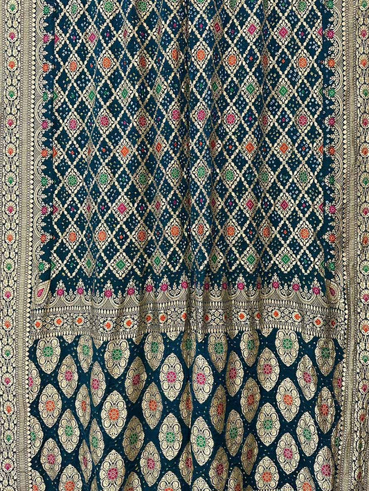 Green Banarasi Bandhani Pure Georgette Meenakari Saree - Luxurion World