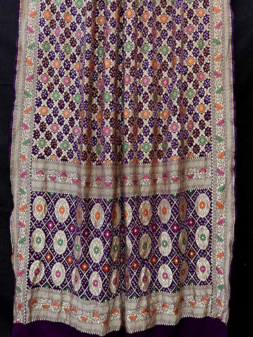 Purple Banarasi Bandhani Pure Georgette Meenakari Saree - Luxurion World
