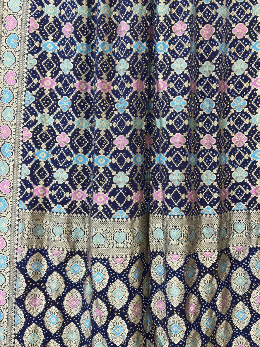 Blue Banarasi Bandhani Pure Georgette Meenakari Saree - Luxurion World