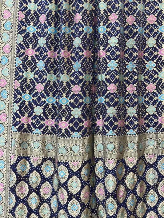 Blue Banarasi Bandhani Pure Georgette Meenakari Saree - Luxurion World