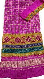 Pink Bandhani Pure Gajji Silk Gharchola Saree With Multicolor Pallu - Luxurion World