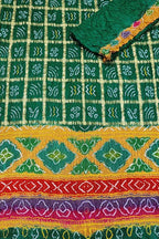 Green Bandhani Pure Gajji Silk Gharchola Saree With Multicolor Pallu - Luxurion World