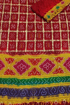 Red Bandhani Pure Gajji Silk Gharchola Saree With Multicolor Pallu - Luxurion World