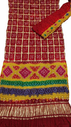 Red Bandhani Pure Gajji Silk Gharchola Saree With Multicolor Pallu - Luxurion World