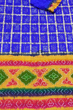 Blue Bandhani Pure Gajji Silk Gharchola Saree With Multicolor Pallu - Luxurion World