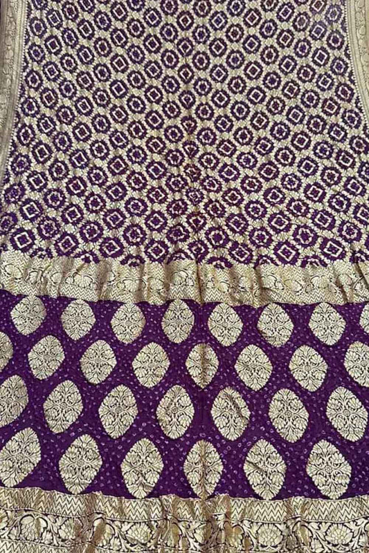Purple Banarasi Bandhani Pure Georgette Saree - Luxurion World