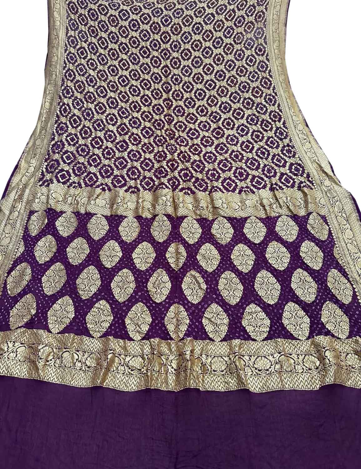Purple Banarasi Bandhani Pure Georgette Saree - Luxurion World