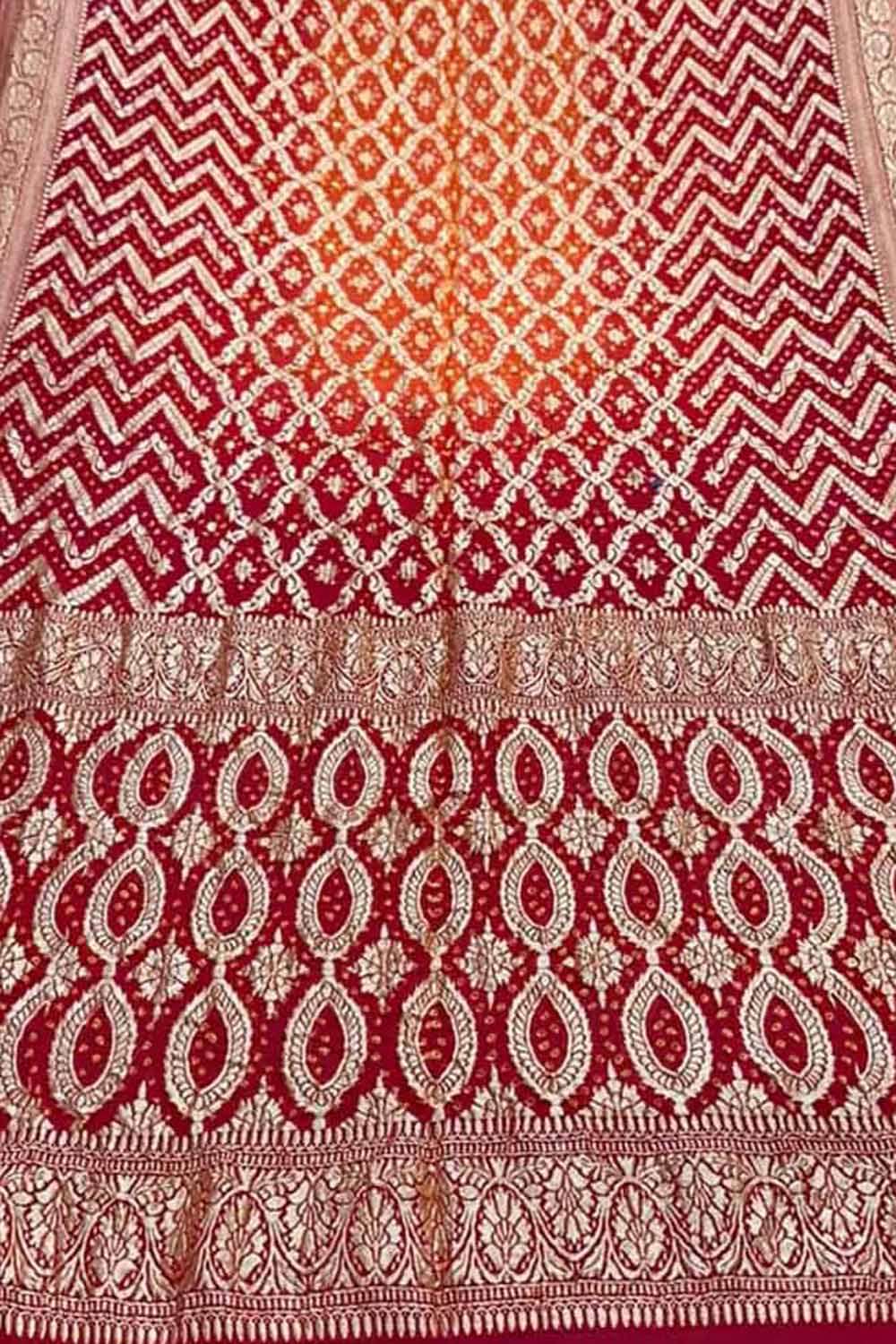 Red Banarasi Bandhani Pure Georgette Saree - Luxurion World