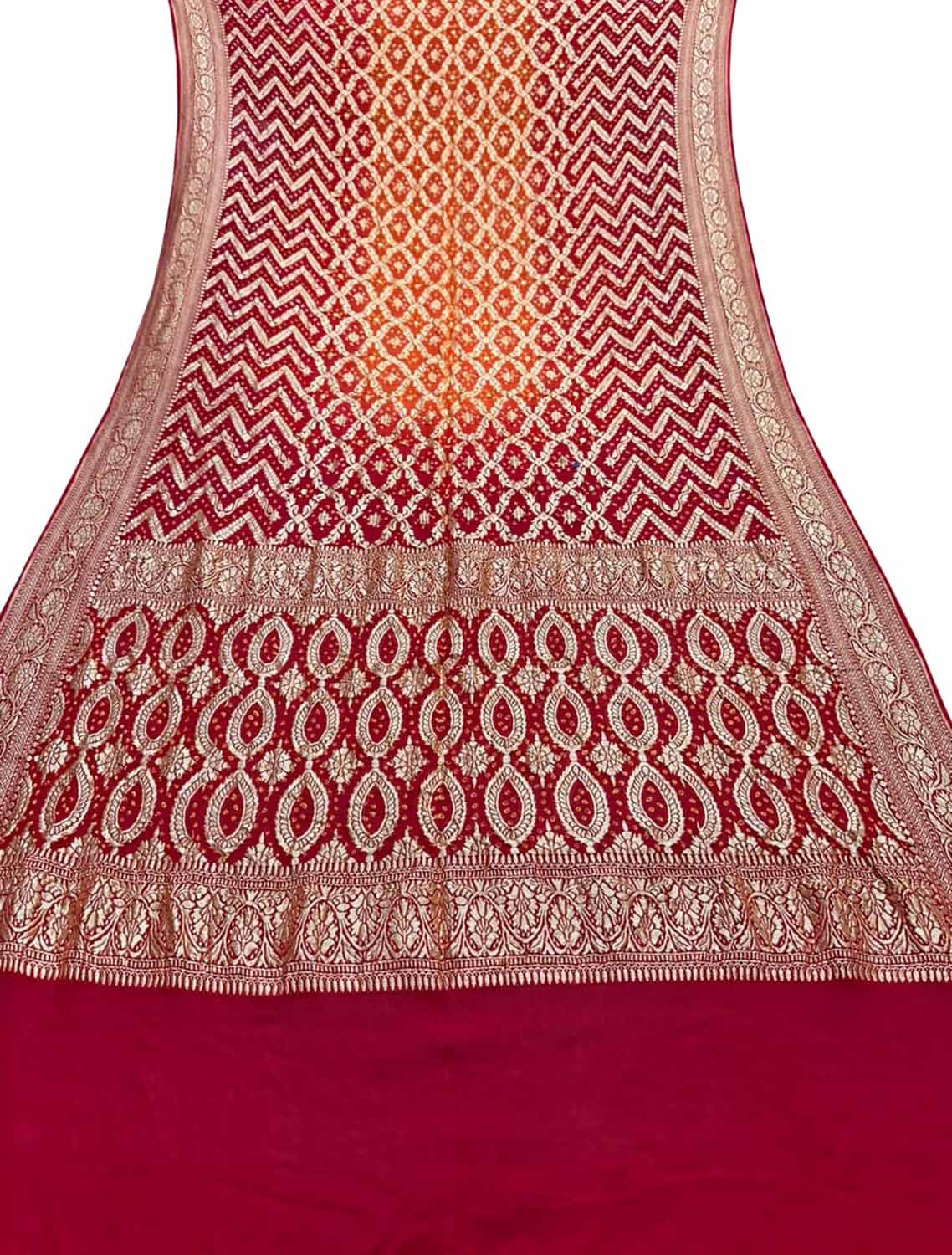 Red Banarasi Bandhani Pure Georgette Saree - Luxurion World