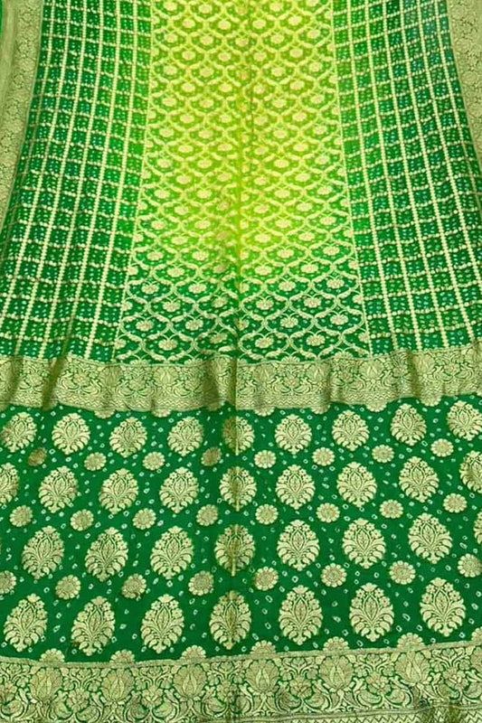 Green Banarasi Bandhani Pure Georgette Saree