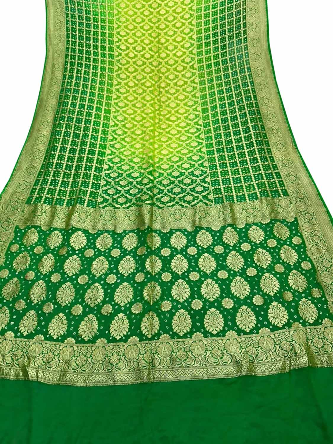 Green Banarasi Bandhani Pure Georgette Saree - Luxurion World