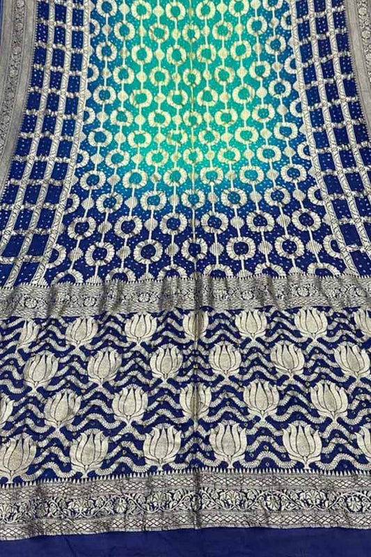 Blue Banarasi Bandhani Pure Georgette Saree - Luxurion World