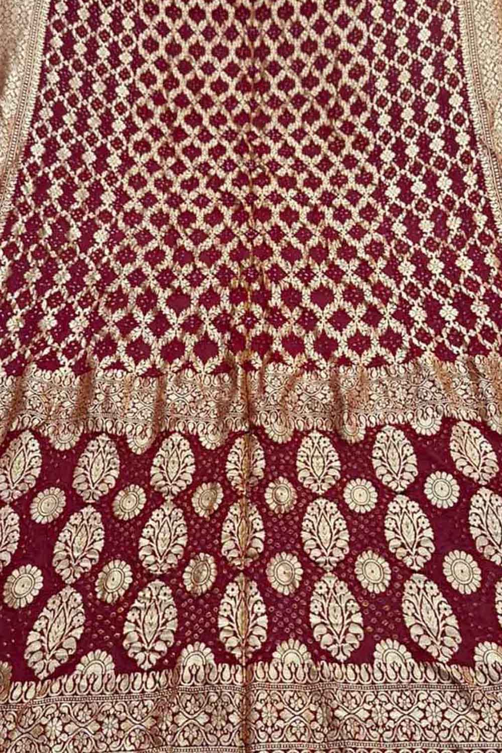 Maroon Banarasi Bandhani Pure Georgette Saree - Luxurion World