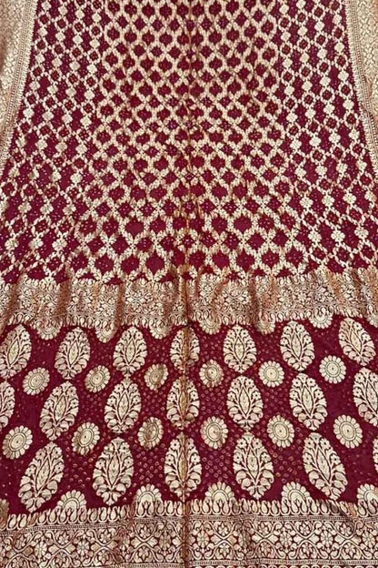 Maroon Banarasi Bandhani Pure Georgette Saree - Luxurion World