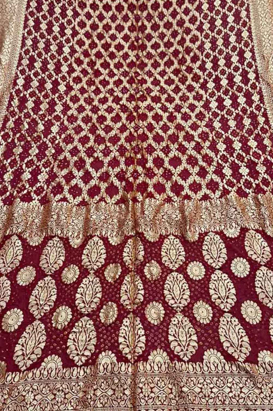 Maroon Banarasi Bandhani Pure Georgette Saree - Luxurion World