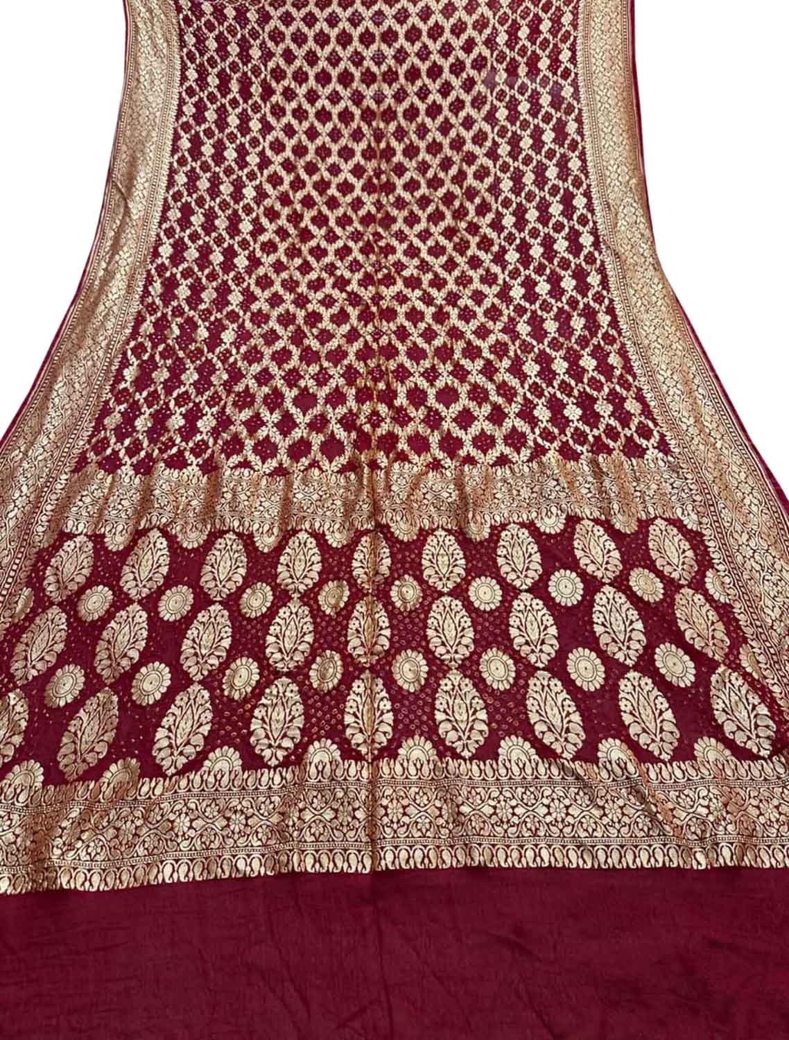 Maroon Banarasi Bandhani Pure Georgette Saree - Luxurion World