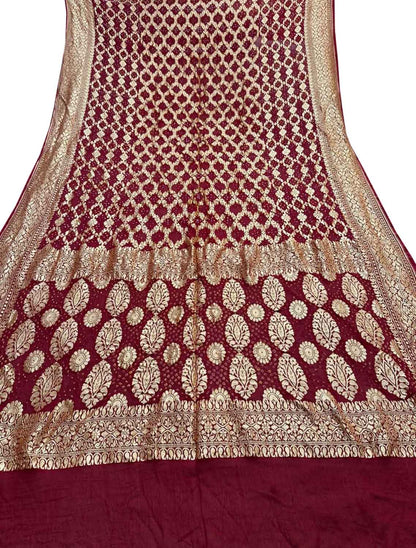 Maroon Banarasi Bandhani Pure Georgette Saree - Luxurion World