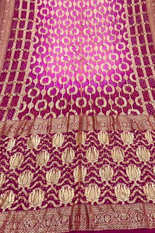 Pink Banarasi Bandhani Pure Georgette Saree - Luxurion World