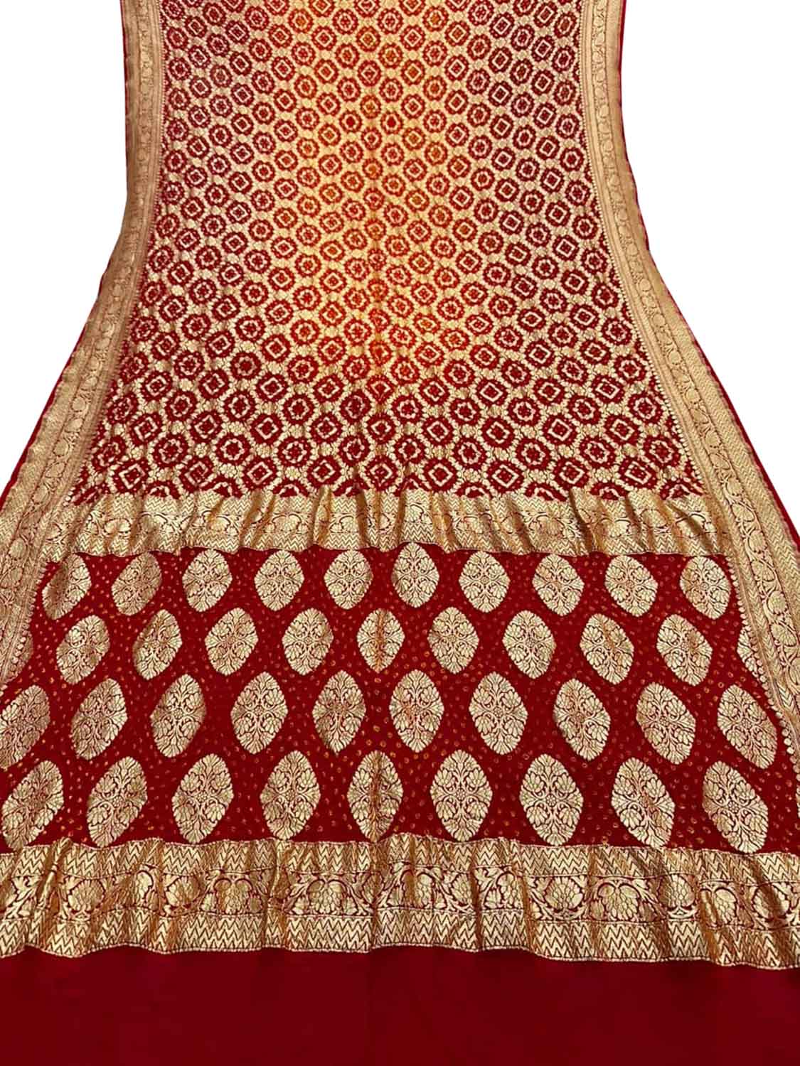 Red Banarasi Bandhani Pure Georgette Saree - Luxurion World