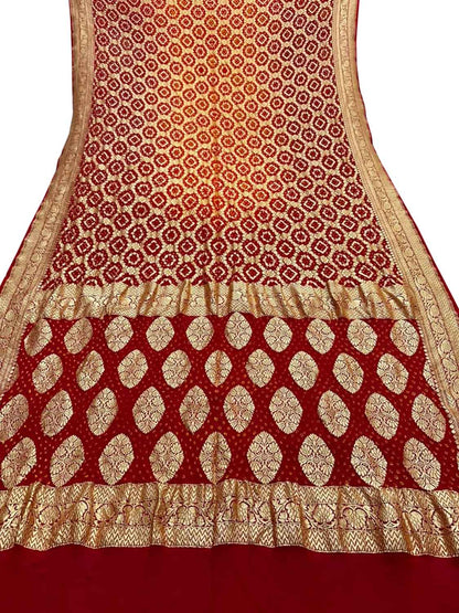Red Banarasi Bandhani Pure Georgette Saree - Luxurion World