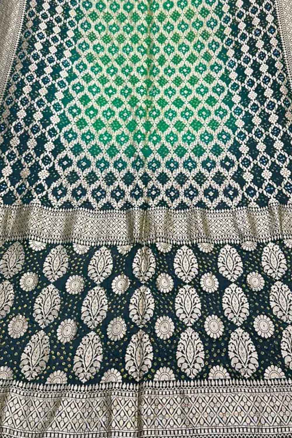 Green Banarasi Bandhani Pure Georgette Saree - Luxurion World