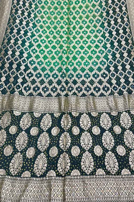 Green Banarasi Bandhani Pure Georgette Saree - Luxurion World