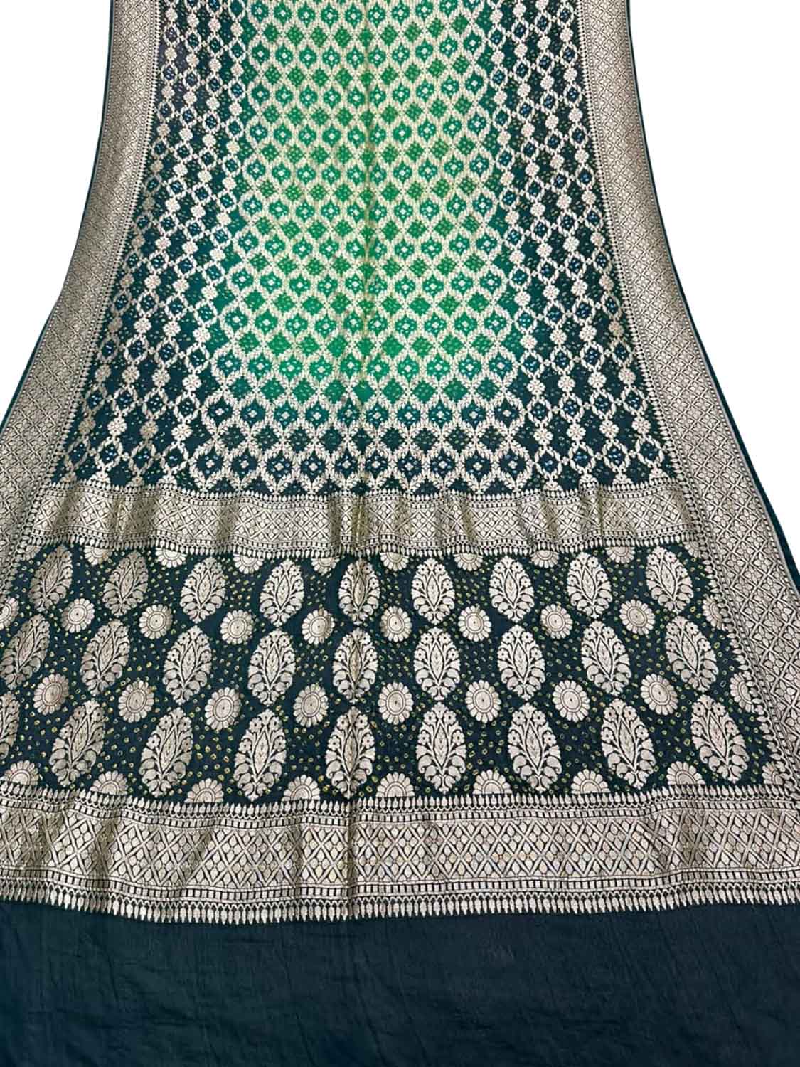 Green Banarasi Bandhani Pure Georgette Saree - Luxurion World