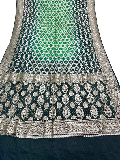 Green Banarasi Bandhani Pure Georgette Saree - Luxurion World