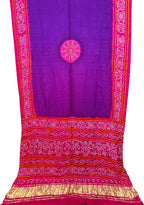 Purple And Pink Bandhani Pure Gajji Silk Saree - Luxurion World
