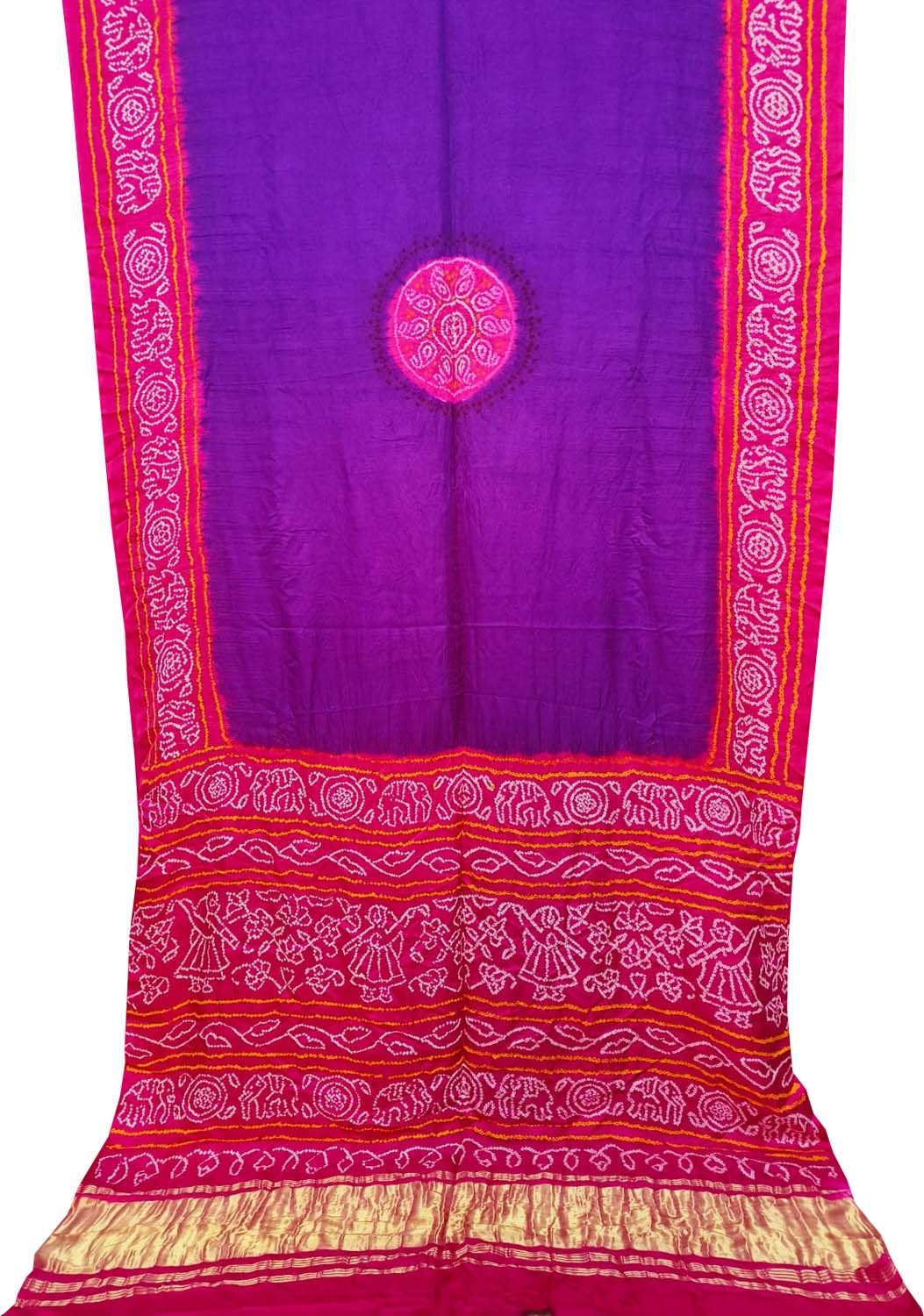 Purple And Pink Bandhani Pure Gajji Silk Saree - Luxurion World