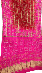 Red And Pink Checks Bandhani Pure Gajji Silk Gharchola Saree - Luxurion World