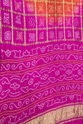 Orange And Purple Checks Bandhani Pure Gajji Silk Gharchola Saree - Luxurion World