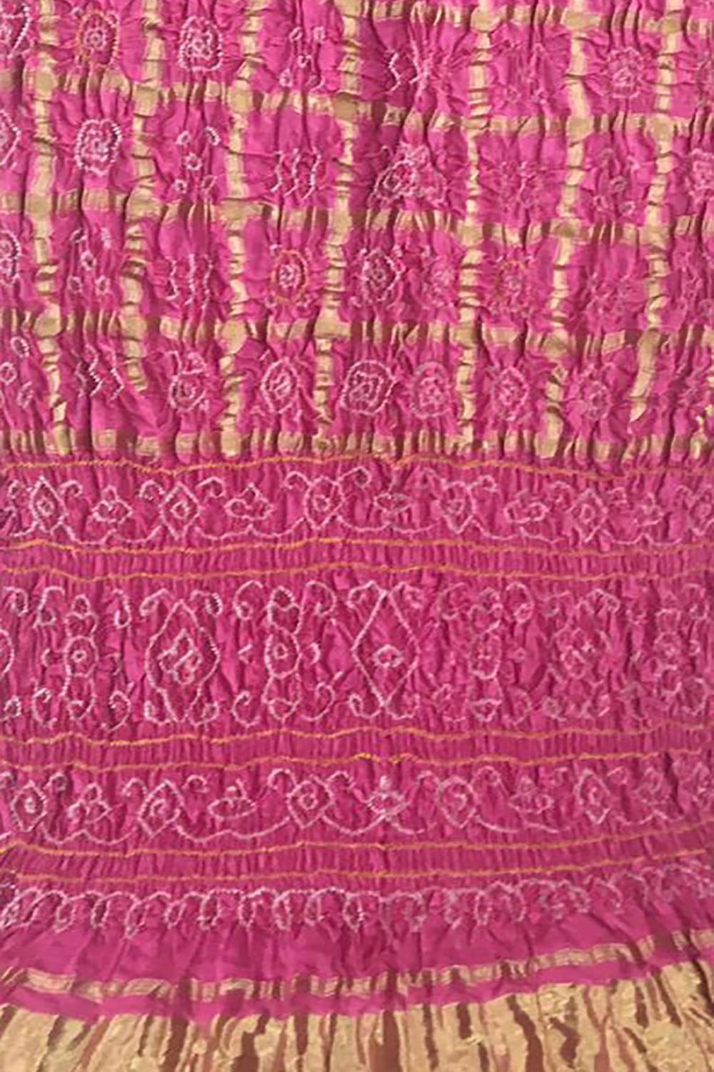 Pink Checks Bandhani Pure Gajji Silk Gharchola Saree - Luxurion World