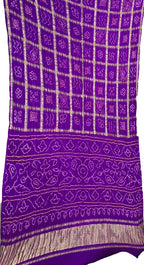 Purple Checks Bandhani Pure Gajji Silk Gharchola Saree - Luxurion World
