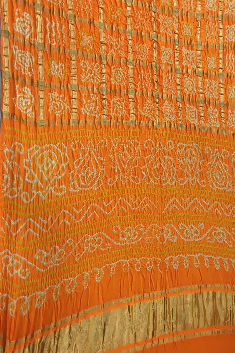Yellow Checks Bandhani Pure Gajji Silk Gharchola Saree - Luxurion World
