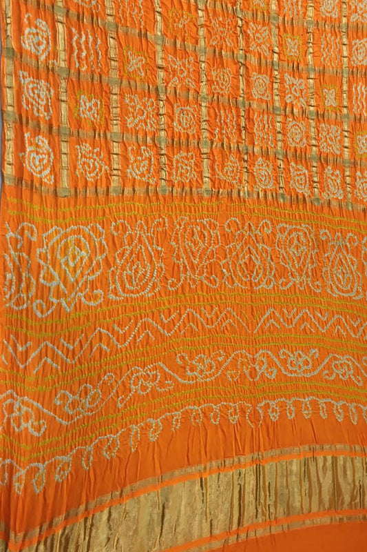 Yellow Checks Bandhani Pure Gajji Silk Gharchola Saree - Luxurion World