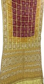 Maroon And Pastel Checks Bandhani Pure Gajji Silk Gharchola Saree - Luxurion World