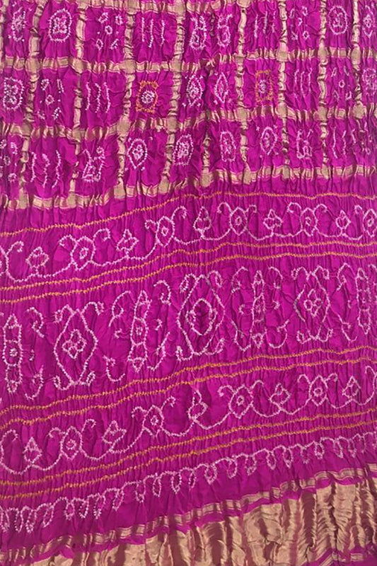 Purple Checks Bandhani Pure Gajji Silk Gharchola Saree - Luxurion World