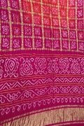 Orange And Purple Checks Bandhani Pure Gajji Silk Gharchola Saree - Luxurion World