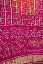 Orange And Purple Checks Bandhani Pure Gajji Silk Gharchola Saree - Luxurion World