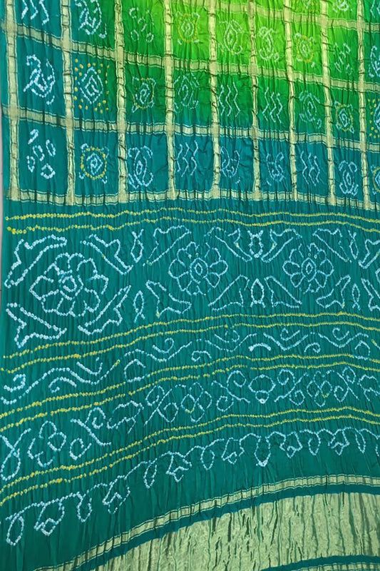Green Checks Bandhani Pure Gajji Silk Gharchola Saree - Luxurion World